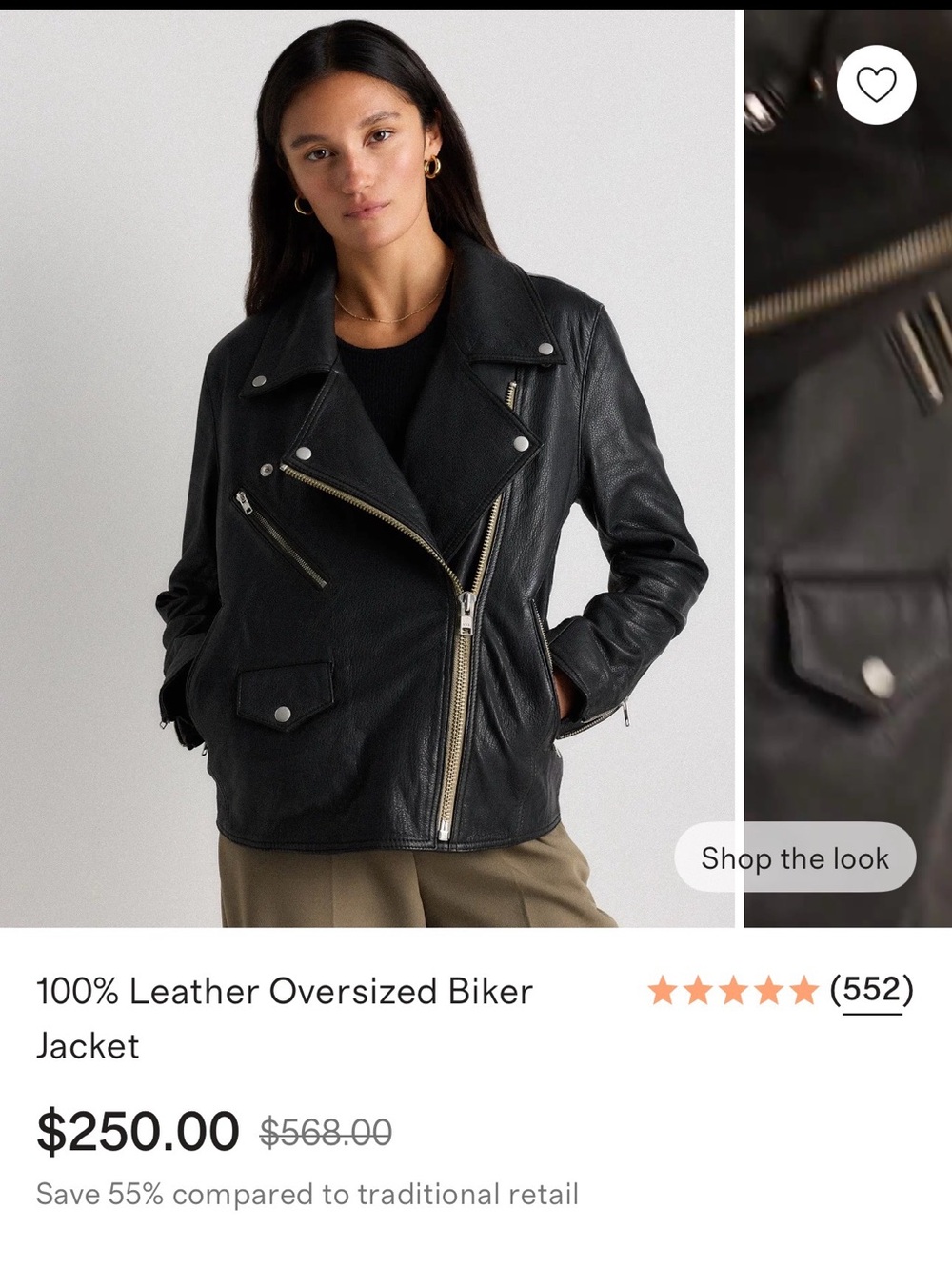 Quince Black Leather Moto Jacket with Zip Pockets and Belt